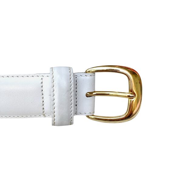 Vintage Cole Haan White Leather Belt Gold Brass Buckle Coastal Prep Made in USA main image 13